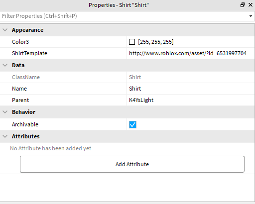Roblox Studio - Shirt Properties